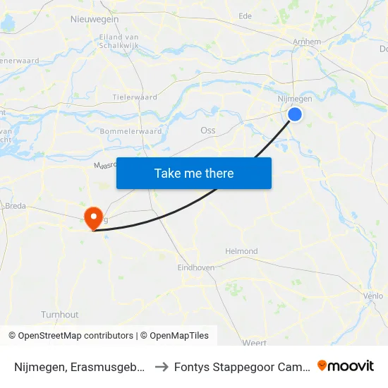 Nijmegen, Erasmusgebouw to Fontys Stappegoor Campus map