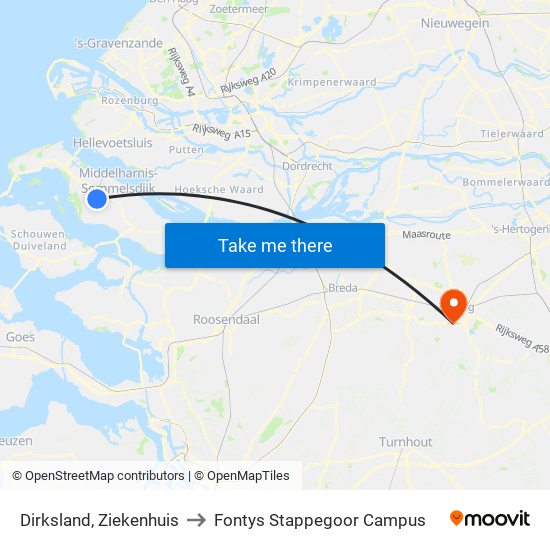 Dirksland, Ziekenhuis to Fontys Stappegoor Campus map