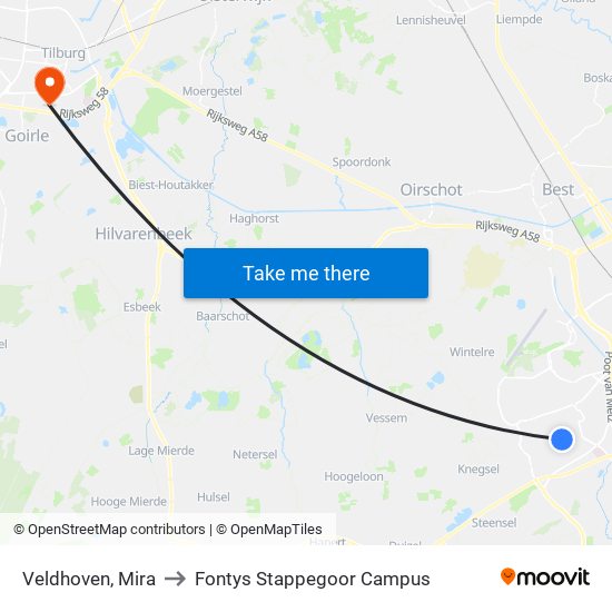 Veldhoven, Mira to Fontys Stappegoor Campus map