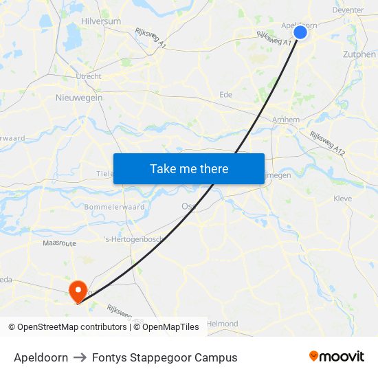 Apeldoorn to Fontys Stappegoor Campus map