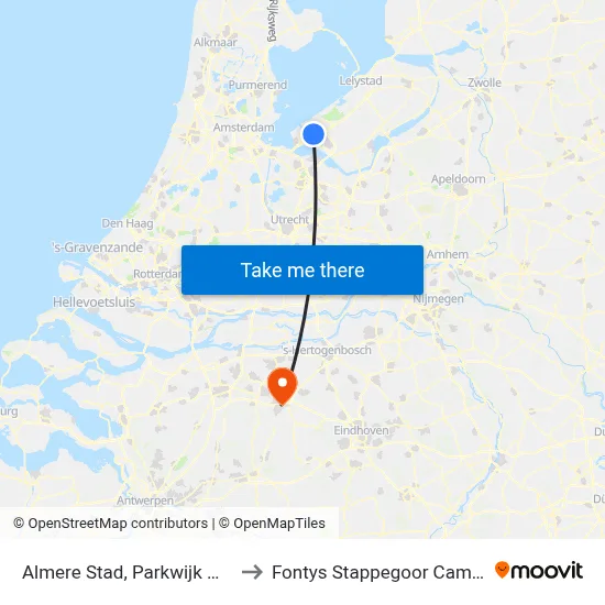 Almere Stad, Parkwijk West to Fontys Stappegoor Campus map
