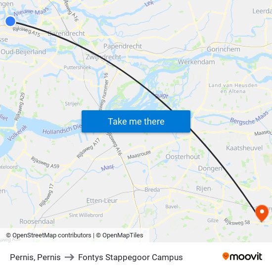 Pernis, Pernis to Fontys Stappegoor Campus map