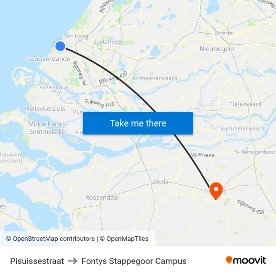 Pisuissestraat to Fontys Stappegoor Campus map