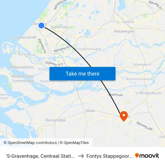 'S-Gravenhage, Centraal Station (Perron D) to Fontys Stappegoor Campus map