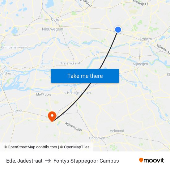 Ede, Jadestraat to Fontys Stappegoor Campus map