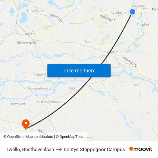 Twello, Beethovenlaan to Fontys Stappegoor Campus map