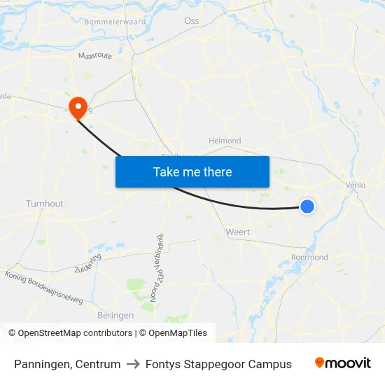 Panningen, Centrum to Fontys Stappegoor Campus map