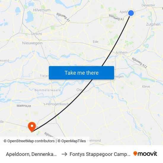 Apeldoorn, Dennenkamp to Fontys Stappegoor Campus map