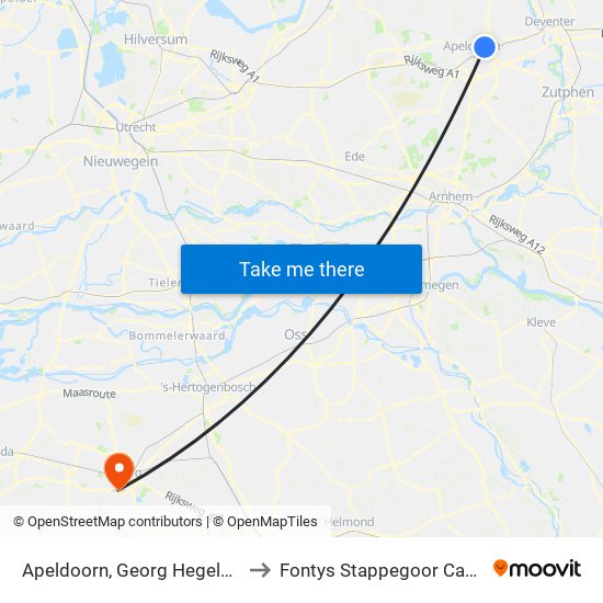 Apeldoorn, Georg Hegelstraat to Fontys Stappegoor Campus map