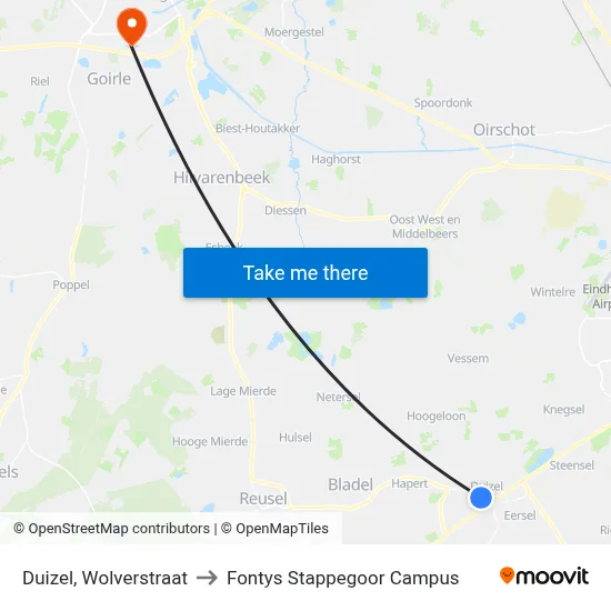 Duizel, Wolverstraat to Fontys Stappegoor Campus map