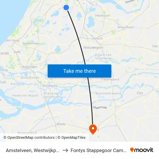 Amstelveen, Westwijkplein to Fontys Stappegoor Campus map