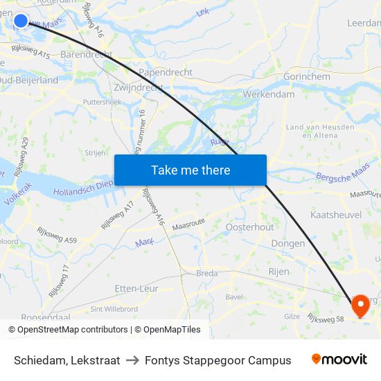 Schiedam, Lekstraat to Fontys Stappegoor Campus map