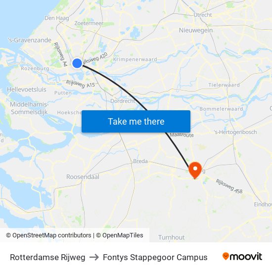 Rotterdamse Rijweg to Fontys Stappegoor Campus map