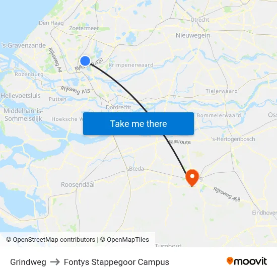 Grindweg to Fontys Stappegoor Campus map