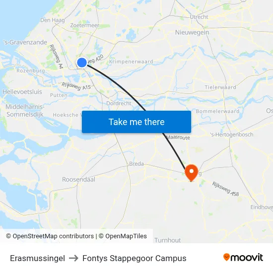 Erasmussingel to Fontys Stappegoor Campus map
