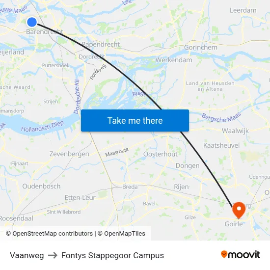 Vaanweg to Fontys Stappegoor Campus map