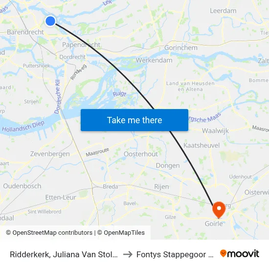 Ridderkerk, Juliana Van Stolbergstraat to Fontys Stappegoor Campus map