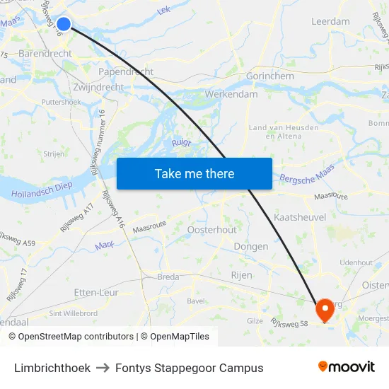 Limbrichthoek to Fontys Stappegoor Campus map