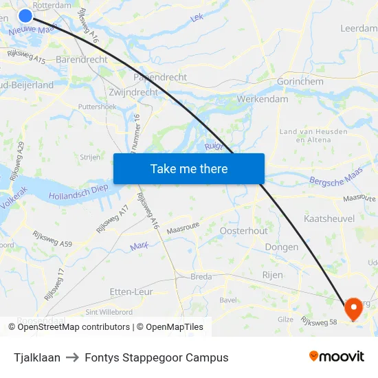 Tjalklaan to Fontys Stappegoor Campus map