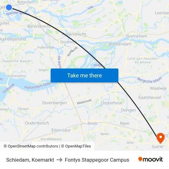 Schiedam, Koemarkt to Fontys Stappegoor Campus map