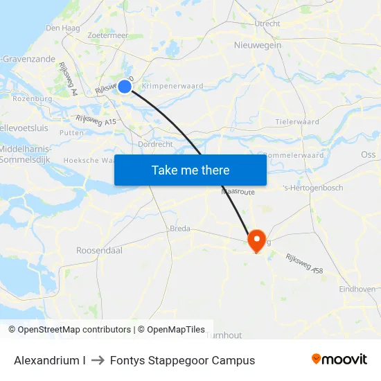 Alexandrium I to Fontys Stappegoor Campus map