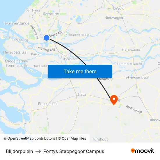 Blijdorpplein to Fontys Stappegoor Campus map