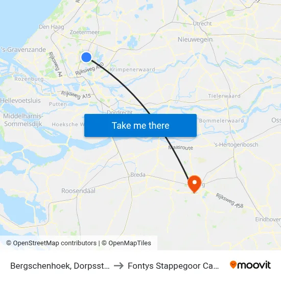 Bergschenhoek, Dorpsstraat to Fontys Stappegoor Campus map