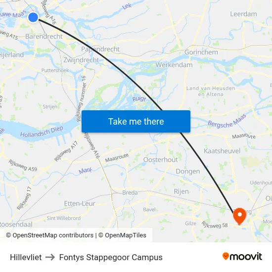 Hillevliet to Fontys Stappegoor Campus map