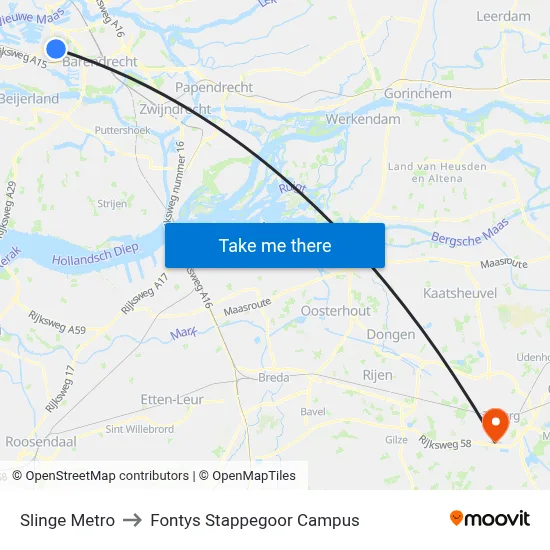 Slinge Metro to Fontys Stappegoor Campus map
