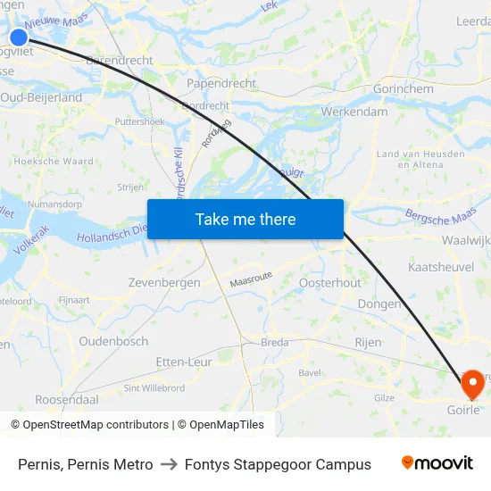 Pernis, Pernis Metro to Fontys Stappegoor Campus map