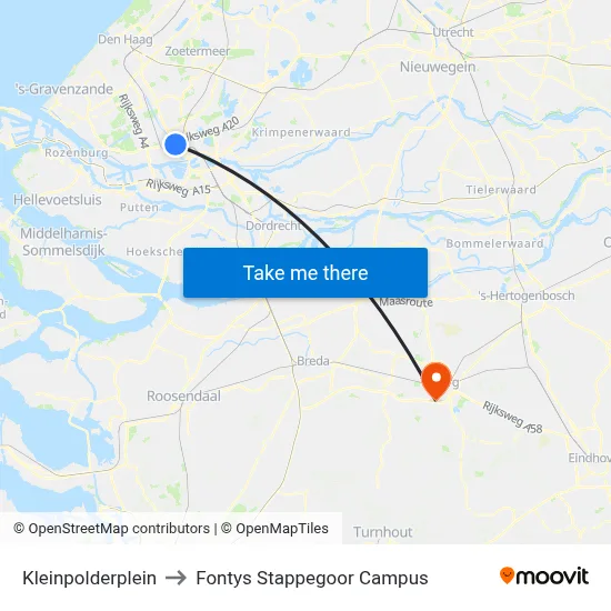 Kleinpolderplein to Fontys Stappegoor Campus map