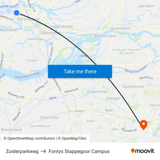 Zuiderparkweg to Fontys Stappegoor Campus map