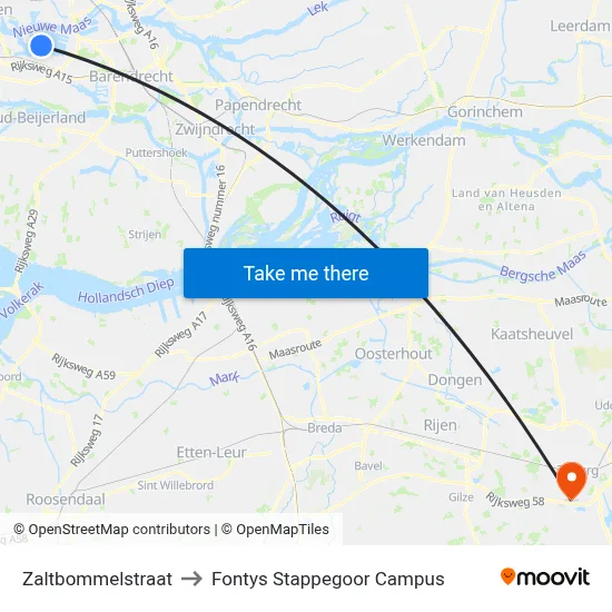 Zaltbommelstraat to Fontys Stappegoor Campus map