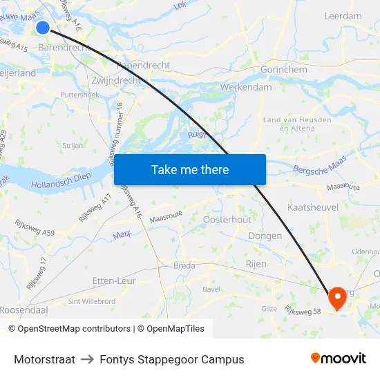 Motorstraat to Fontys Stappegoor Campus map