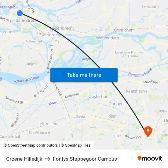 Groene Hilledijk to Fontys Stappegoor Campus map