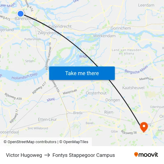 Victor Hugoweg to Fontys Stappegoor Campus map