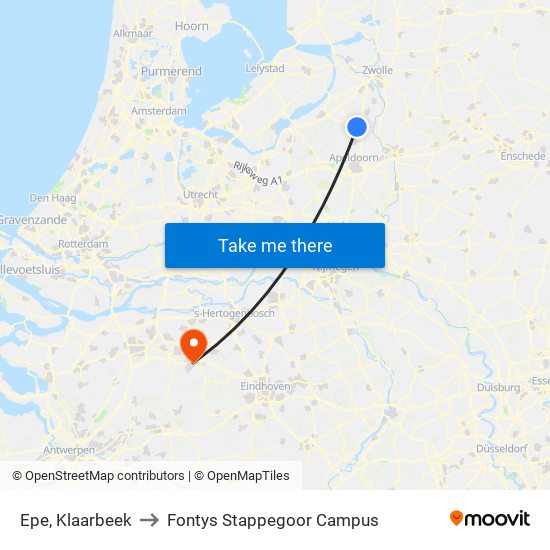 Epe, Klaarbeek to Fontys Stappegoor Campus map