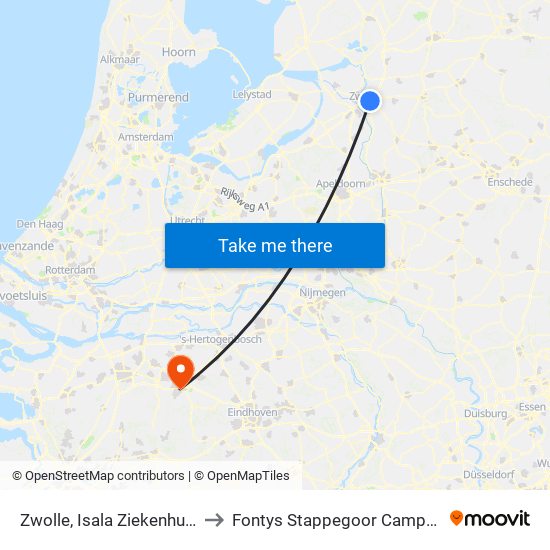 Zwolle, Isala Ziekenhuis to Fontys Stappegoor Campus map