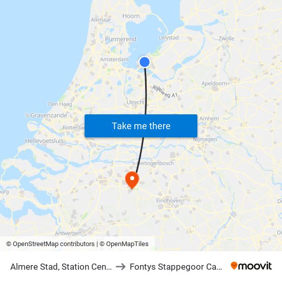 Almere Stad, Station Centrum to Fontys Stappegoor Campus map