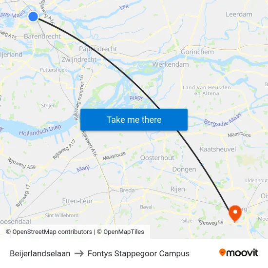 Beijerlandselaan to Fontys Stappegoor Campus map