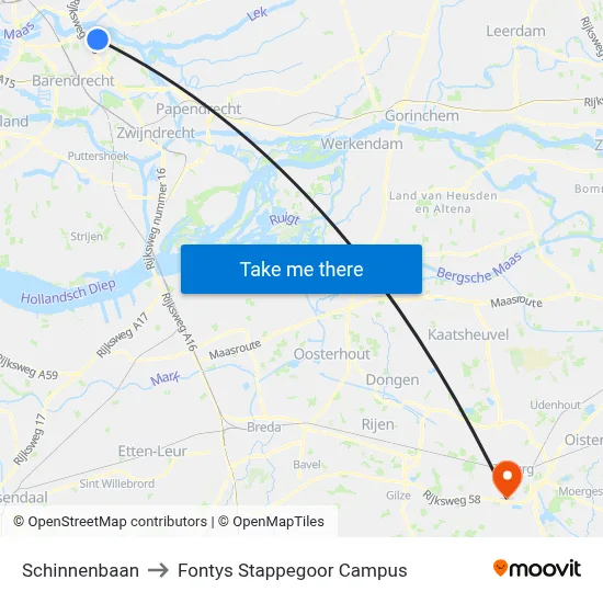 Schinnenbaan to Fontys Stappegoor Campus map