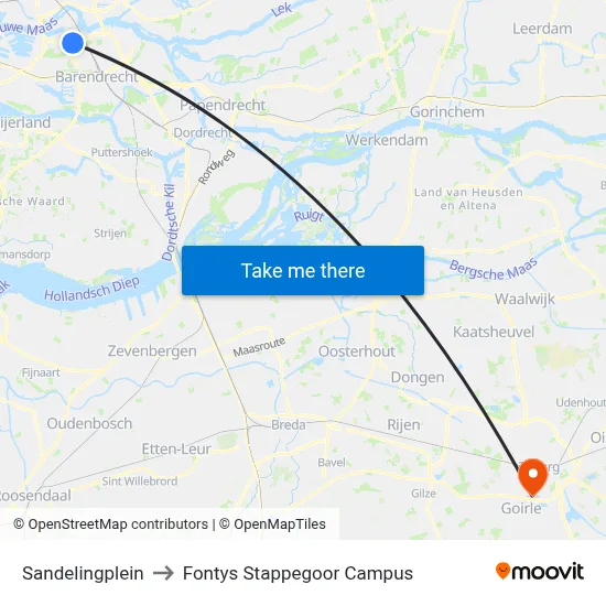 Sandelingplein to Fontys Stappegoor Campus map