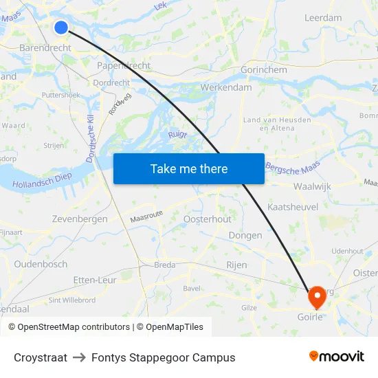 Croystraat to Fontys Stappegoor Campus map
