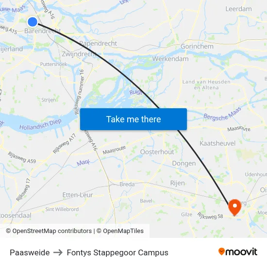 Paasweide to Fontys Stappegoor Campus map