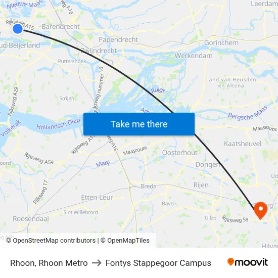 Rhoon, Rhoon Metro to Fontys Stappegoor Campus map