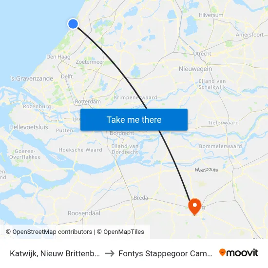 Katwijk, Nieuw Brittenburg to Fontys Stappegoor Campus map