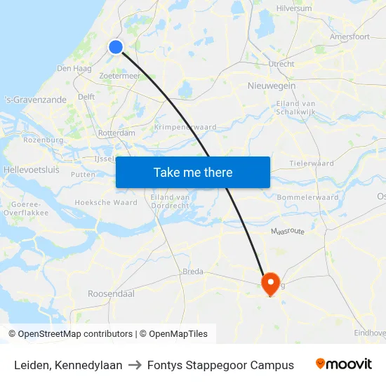 Leiden, Kennedylaan to Fontys Stappegoor Campus map