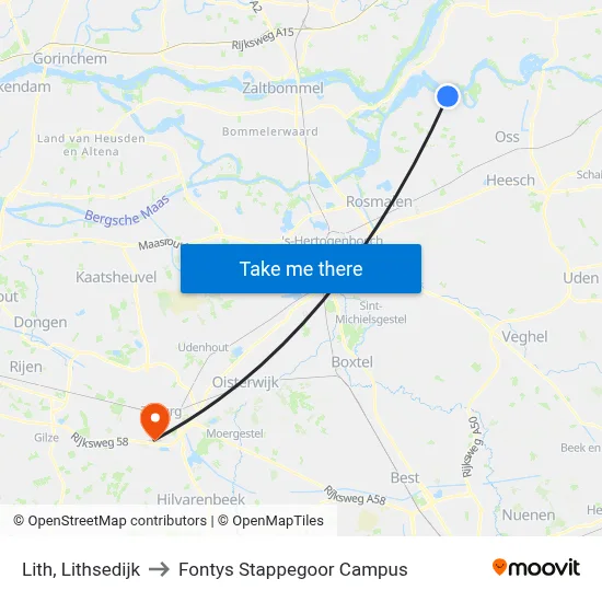 Lith, Lithsedijk to Fontys Stappegoor Campus map