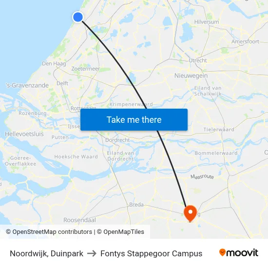 Noordwijk, Duinpark to Fontys Stappegoor Campus map