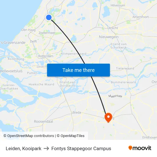 Leiden, Kooipark to Fontys Stappegoor Campus map
